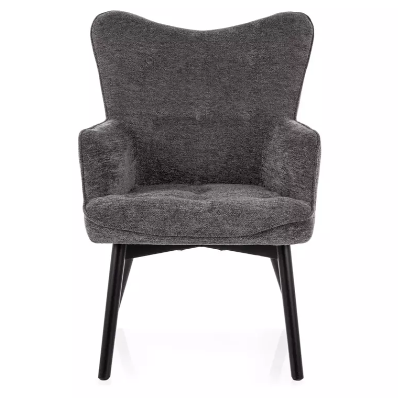 Chaise design en tissu gris, assise confortable et pieds bois noir SALYNE