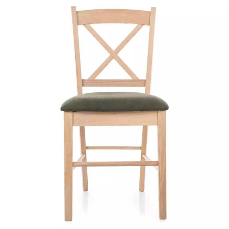 Chaise MOUVY en tissu vert et pieds bois chêne en hévéa naturel