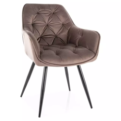 Chaise velours cappuccino et pieds métal noir style épuré moderne LUNOI