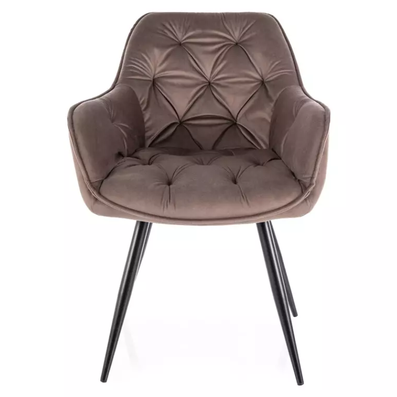 Chaise velours cappuccino et pieds métal noir style épuré moderne LUNOI