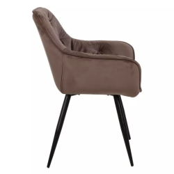 Chaise velours cappuccino et pieds métal noir style épuré moderne LUNOI