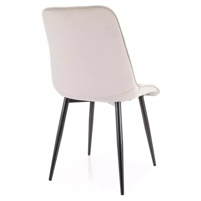 Chaise velours beige avec pieds métal noir mat dossier matelassé TIRRES