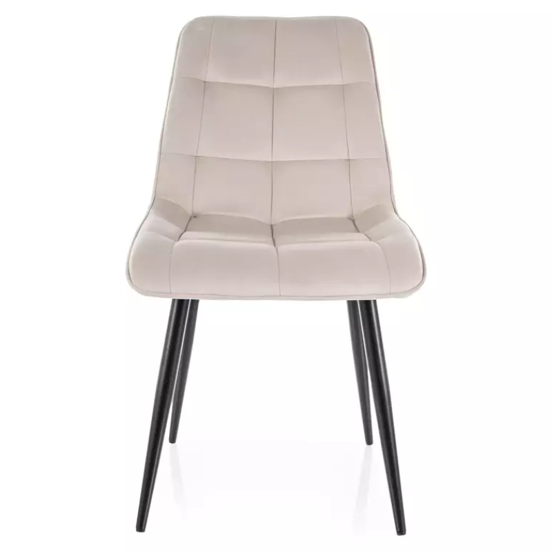 Chaise velours beige avec pieds métal noir mat dossier matelassé TIRRES