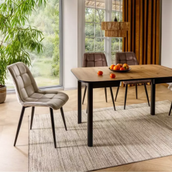 Chaise velours beige avec pieds métal noir mat dossier matelassé TIRRES