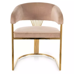 Chaise velours beige pieds dorés en acier inoxydable design arrondi luxe MOLIN