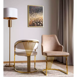 Chaise velours beige pieds dorés en acier inoxydable design arrondi luxe MOLIN