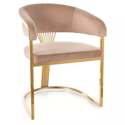 Chaise velours beige pieds dorés en acier inoxydable design arrondi luxe MOLIN