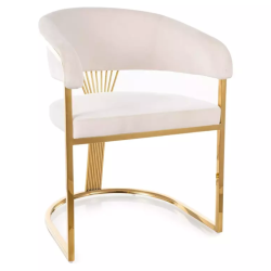 Chaise velours beige et acier doré assise enveloppante élégante MOLIN