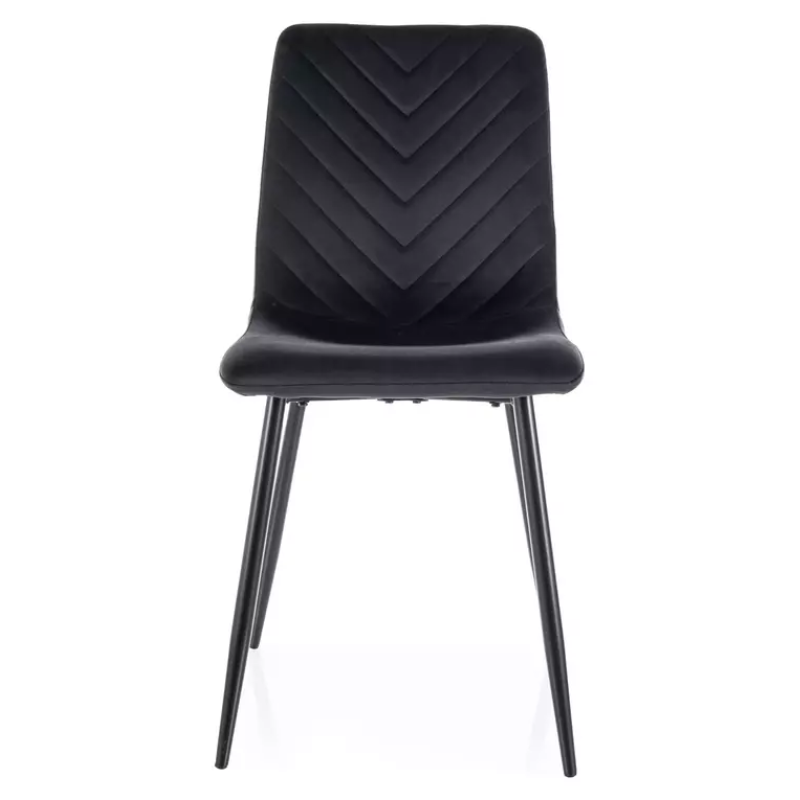 Chaise velours noir pieds noir mat silhouette fine et dossier chevron ZUTE