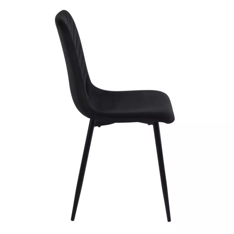 Chaise velours noir pieds noir mat silhouette fine et dossier chevron ZUTE
