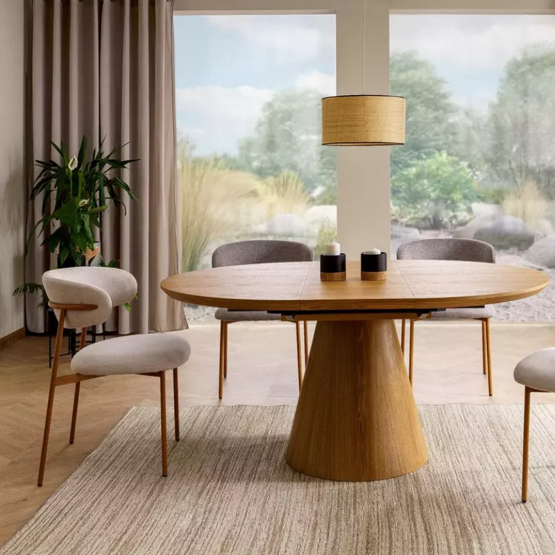 Chaise tissu beige pieds métal chêne forme douce et naturelle JULIAZ