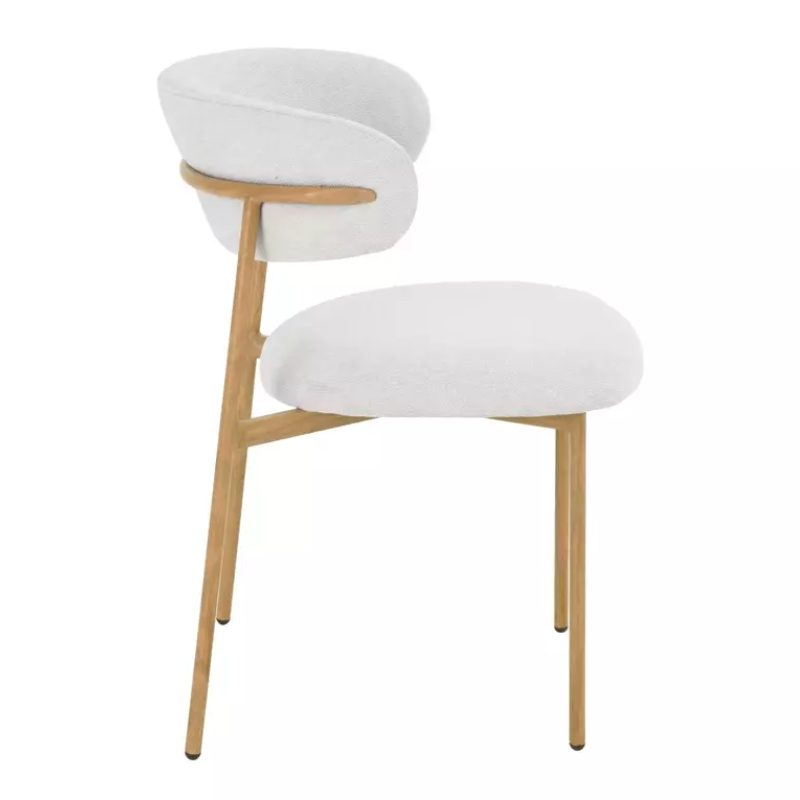 Chaise tissu beige pieds métal chêne forme douce et naturelle JULIAZ