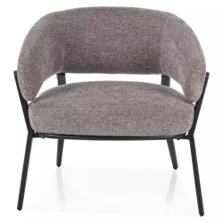 Fauteuil tissu gris pieds métal noir mat assise haute et dossier galbé MOZE