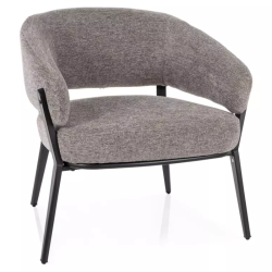 Fauteuil tissu gris pieds métal noir mat assise haute et dossier galbé MOZE