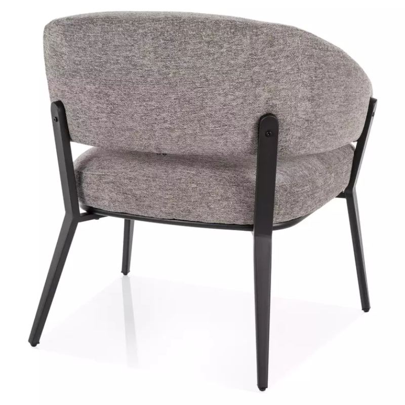Fauteuil tissu gris pieds métal noir mat assise haute et dossier galbé MOZE