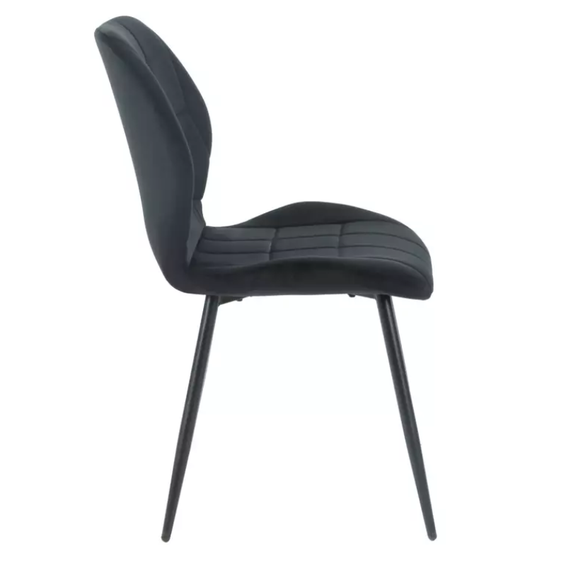Chaise noire velours pieds métal noir mat assise moelleuse style minimal NEPTYN
