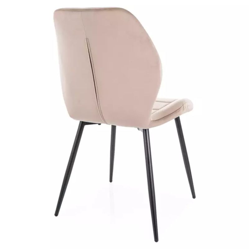Chaise velours beige pieds métal noir mat dossier gainé et forme fine NEPTYN