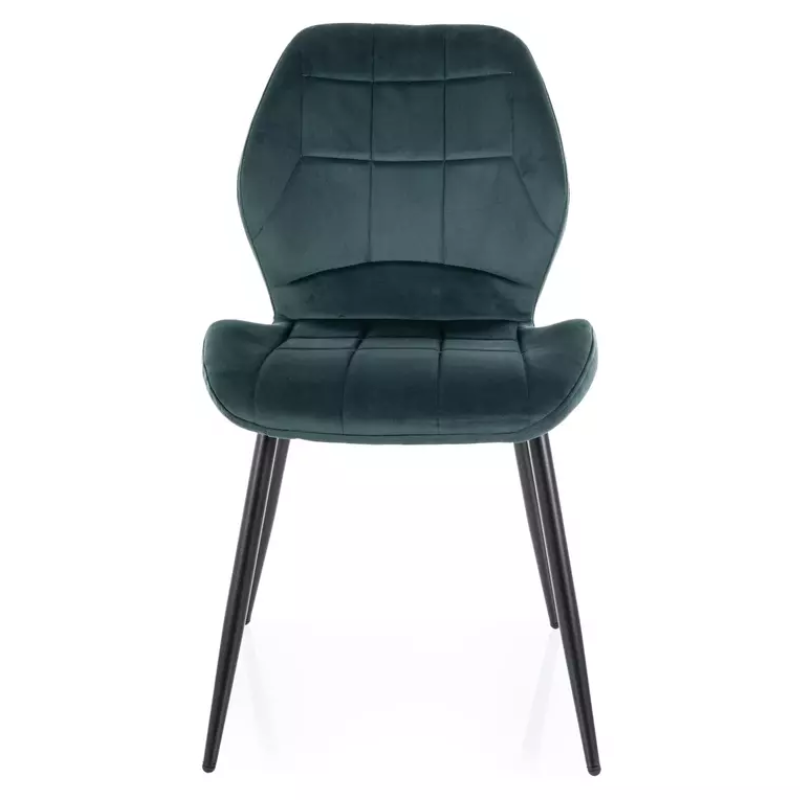 Chaise velours vert métal noir mat assise graphique et silhouette moderne NEPTYN