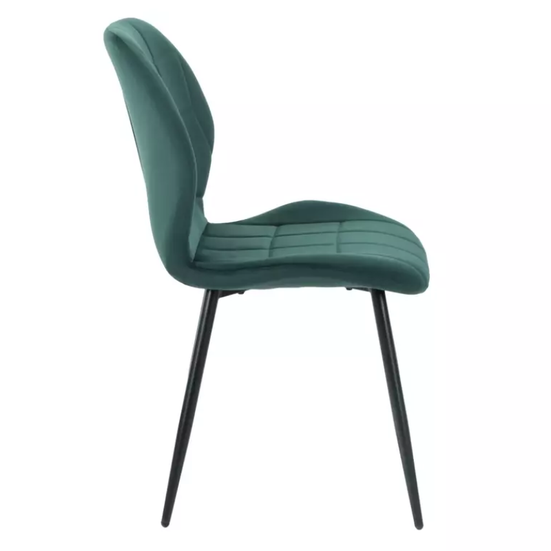 Chaise velours vert métal noir mat assise graphique et silhouette moderne NEPTYN