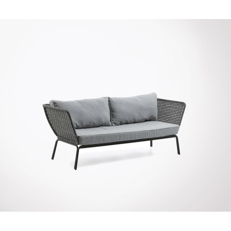 Garden Sofa 3 Seater 185cm Made From Gray Rope Cushions Included Canapé Salon Jardin 3 Places 185cm Corde Grise Alahu