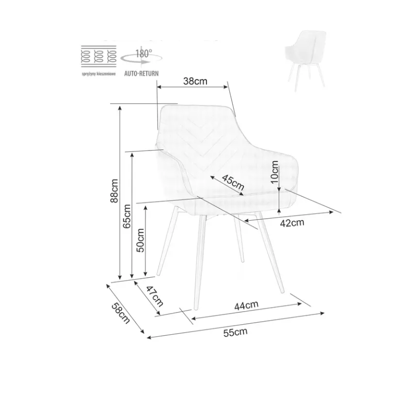 Chaise grise pivotante avec fonction retour automatique et assise moelleuse SALISZ