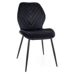 Chaise en velours noir mat, assise confortable et piètement métal noir MONARK