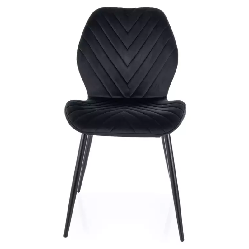 Chaise en velours noir mat, assise confortable et piètement métal noir MONARK