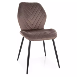 Chaise en velours pieds métal noir motif chevron couleur cappuccino MONARK