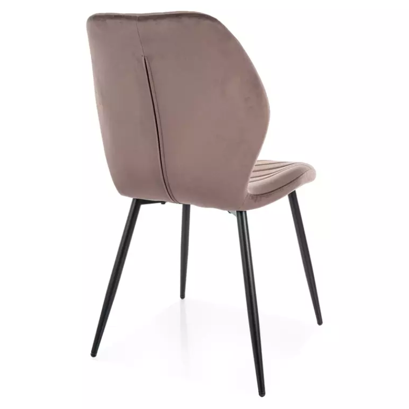 Chaise en velours pieds métal noir motif chevron couleur cappuccino MONARK