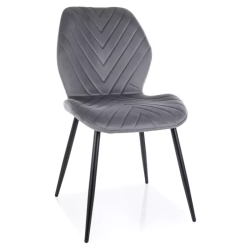 Chaise en velours gris piètement noir mat avec motif chevron dossier incurvé MONARK