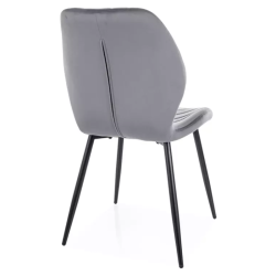 Chaise en velours gris piètement noir mat avec motif chevron dossier incurvé MONARK