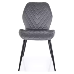 Chaise en velours gris piètement noir mat avec motif chevron dossier incurvé MONARK