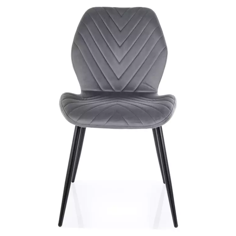 Chaise en velours gris piètement noir mat avec motif chevron dossier incurvé MONARK