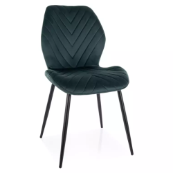 Chaise en velours vert motif chevron avec piètement métal noir mat MONARK