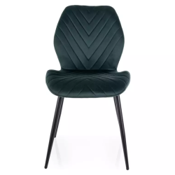 Chaise en velours vert motif chevron avec piètement métal noir mat MONARK