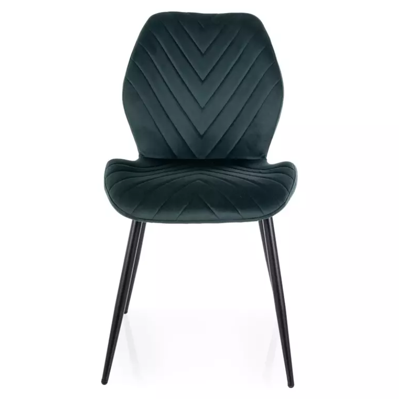 Chaise en velours vert motif chevron avec piètement métal noir mat MONARK