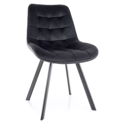 Chaise en velours noir pivotante et métal noir mat avec assise matelassée LOUPI
