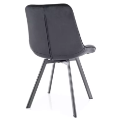Chaise en velours noir et métal noir mat avec assise matelassée LOUPI