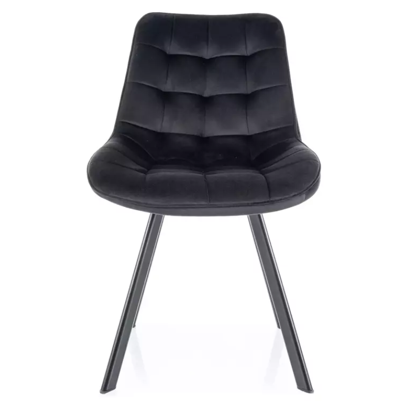 Chaise en velours noir et métal noir mat avec assise matelassée LOUPI