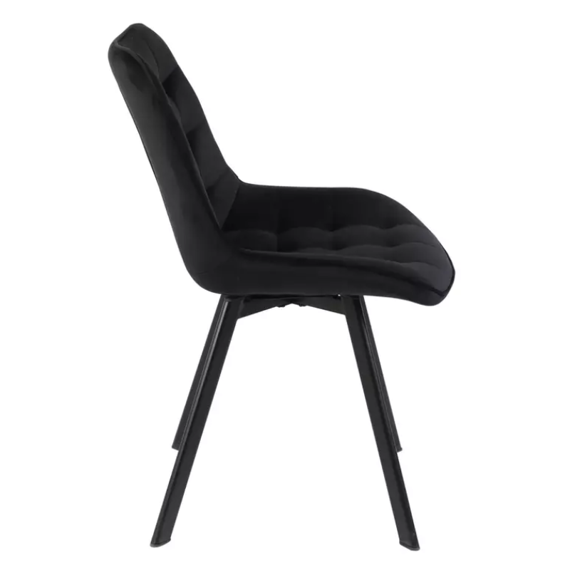 Chaise en velours noir et métal noir mat avec assise matelassée LOUPI