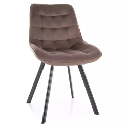 Chaise en velours cappuccino pivotante pieds métal noir mat design matelassé LOUPI