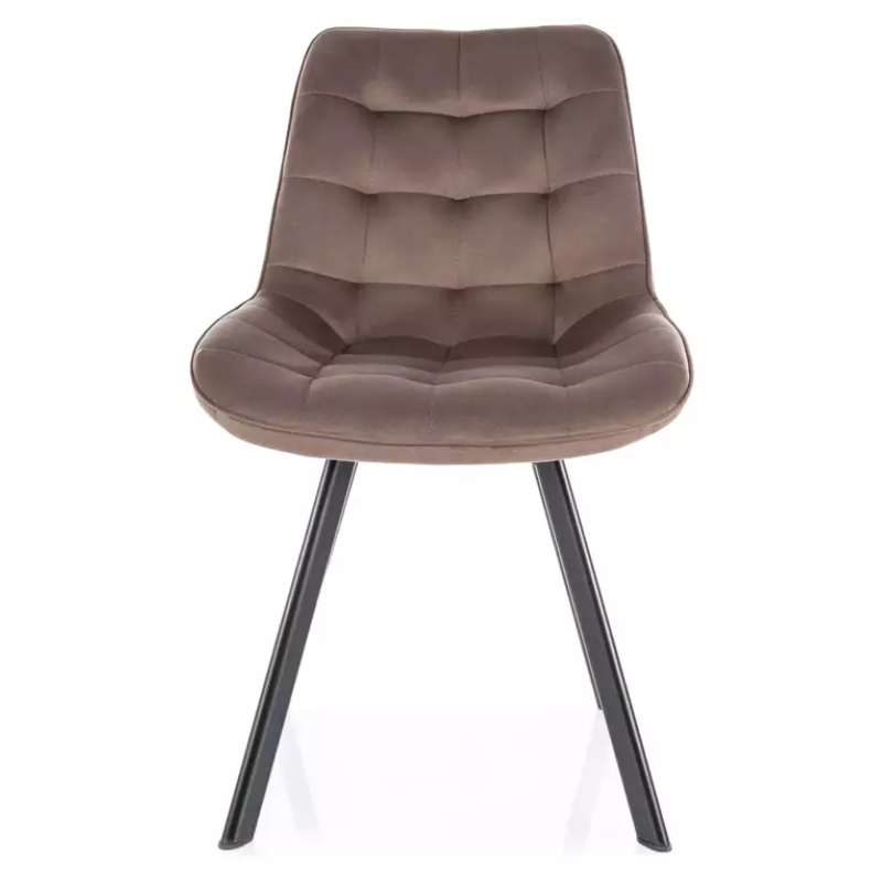 Chaise en velours cappuccino pieds métal noir mat design matelassé LOUPI