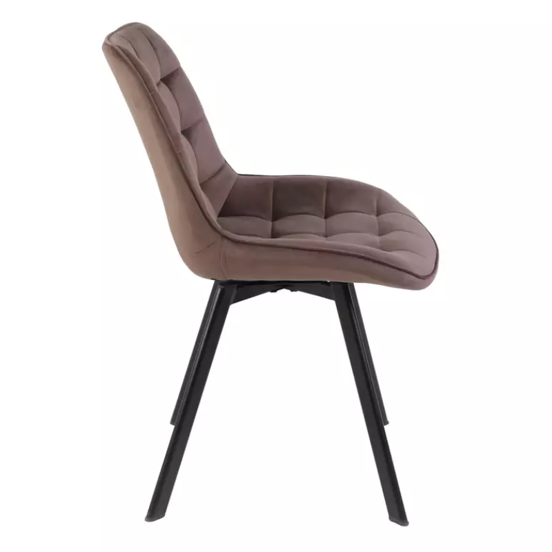 Chaise en velours cappuccino pieds métal noir mat design matelassé LOUPI