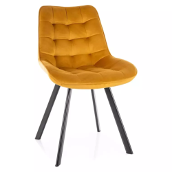 Chaise LOUPI en velours curry pivotante assise matelassée et pieds noirs modernes