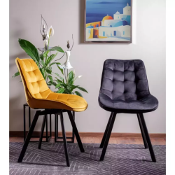 Chaise LOUPI en velours curry assise matelassée et pieds noirs modernes