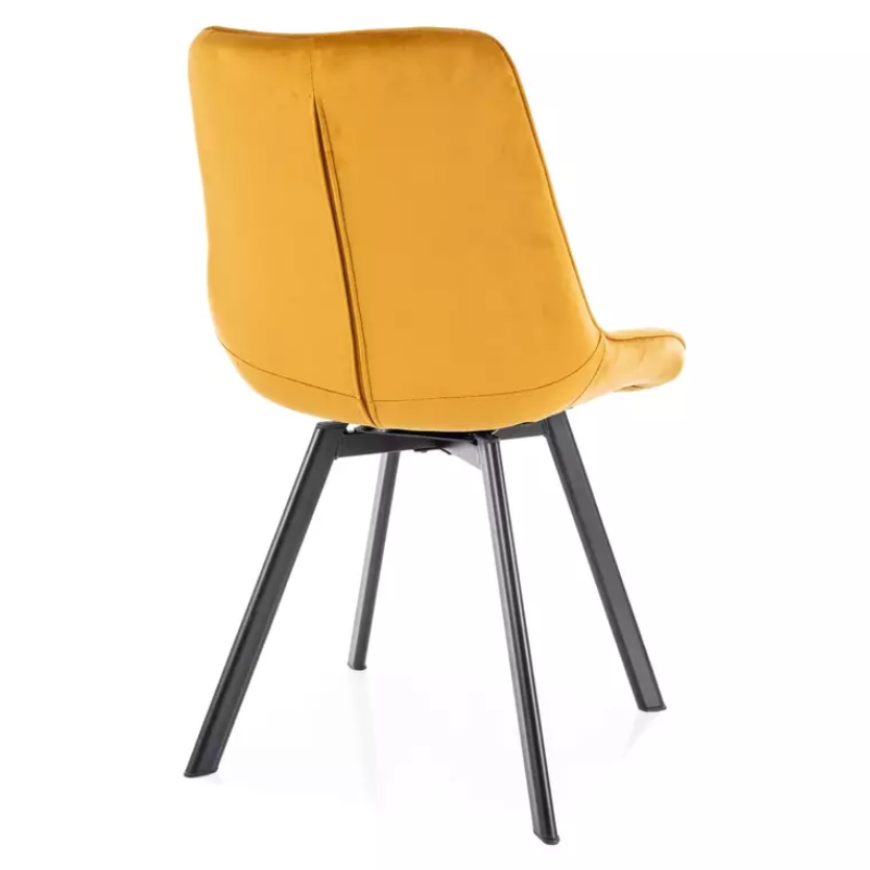 Chaise LOUPI en velours curry assise matelassée et pieds noirs modernes