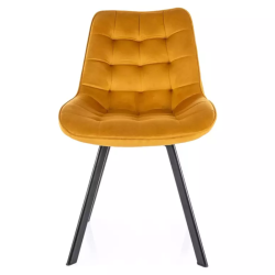 Chaise LOUPI en velours curry assise matelassée et pieds noirs modernes