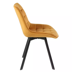Chaise LOUPI en velours curry assise matelassée et pieds noirs modernes