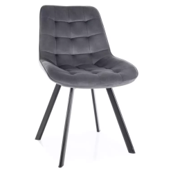 Chaise LOUPI velours gris matelassé pivotante  avec piètement noir mat contemporain
