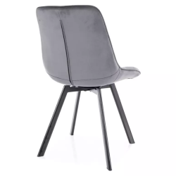 Chaise LOUPI velours gris matelassé avec piètement noir mat contemporain